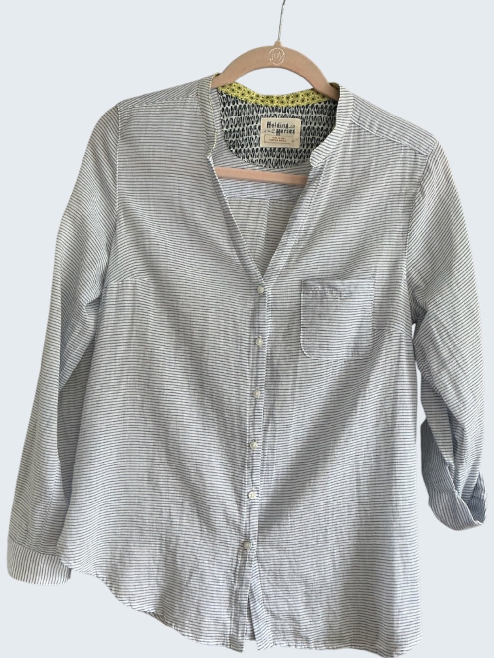Anthropologie Holding Horsed Blue White Striped Lightweight Cotton Blouse SZ 6
